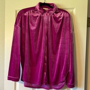 Magenta Velvet Button-Up Shirt